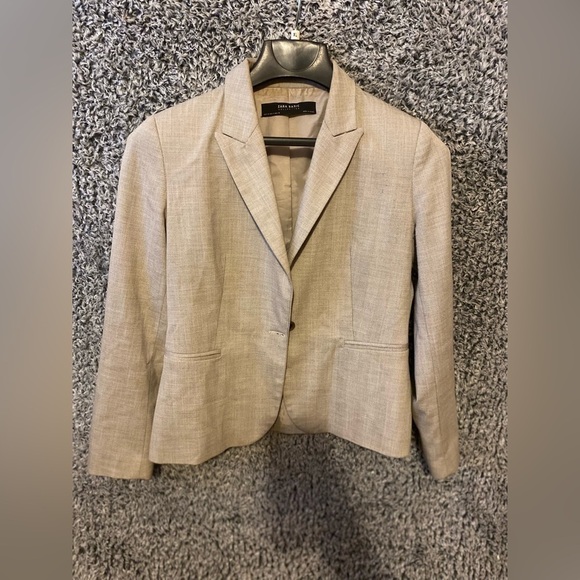 Zara Beige Textured Tweed Blazer With One Front Buttons Size Small - Picture 5 of 8